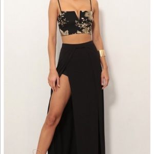 Lucy In The Sky rome gold lace maxi set in black